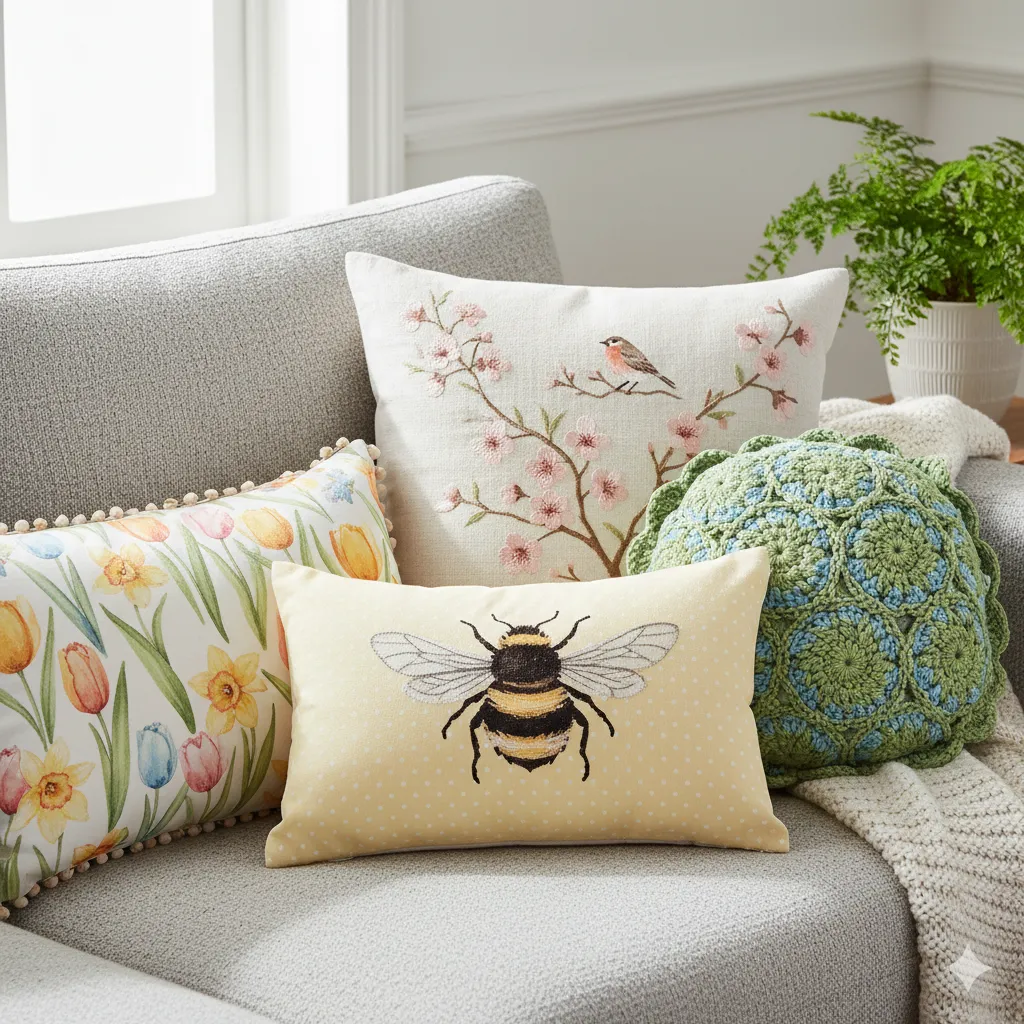 Decorative spring throw pillows set